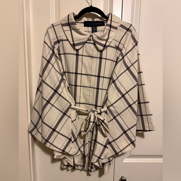 Apostrophe Jackets & Blazers - Apostrophe Cream and Black Plaid Cape with Collar and Belt